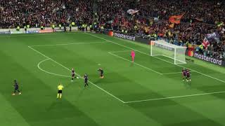 Leo messi free kick goal in champions league semi-final from the
stands. barca vs liverpool.