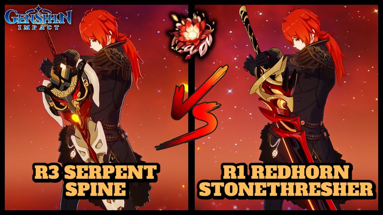 DILUC: R3 SERPENT SPINE VS R1 REDHORN STONETHRESHER! (COMPARISON) | Genshin Impact