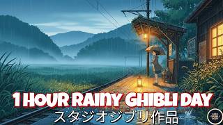 [1 HOUR] Rainy Ghibli Train Station ☔ Cozy Night Ambience (Relax / Study / Sleep)