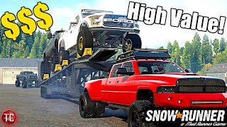 SnowRunner: 2nd Gen Ram 3500 Hauls HIGH VALUE TRUCKS To The MUD PARK!