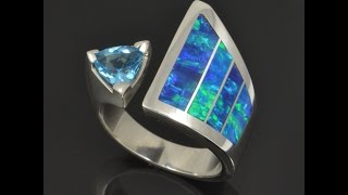 Lab Opal Ring with Blue Topaz Set in Sterling Silver