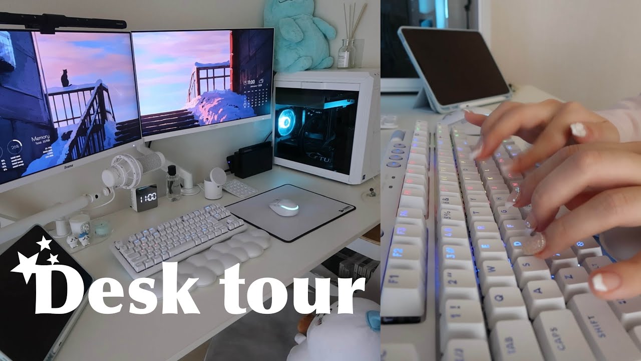 Desk tour￤総額42万円‼️自慢の白デスク環境紹介👾‎🤍 - YouTube
