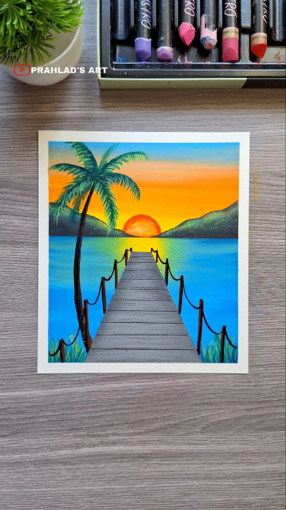 🌴 Simple & Beautiful Scenery Drawing | Oil Pastel Art  #drawing  #art #painting