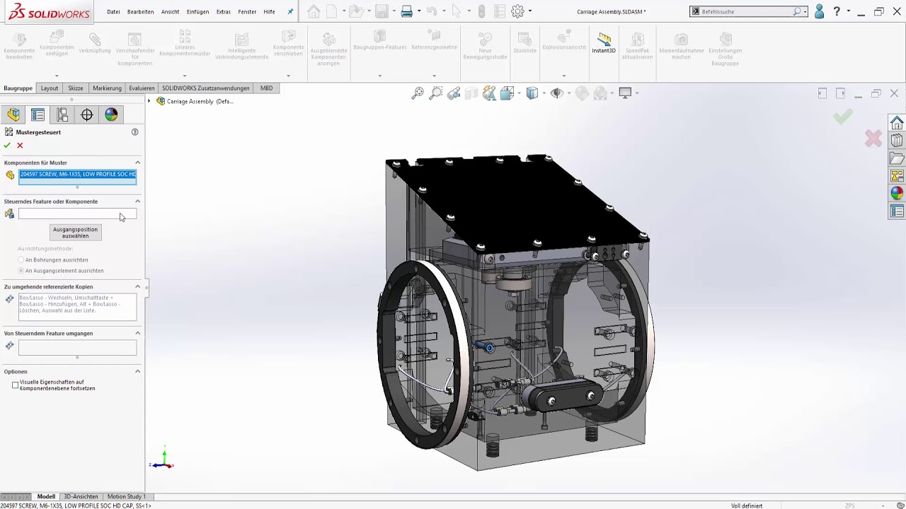 Solidworks Baugruppen Mustergesteuerte Komponetenmuster Youtube