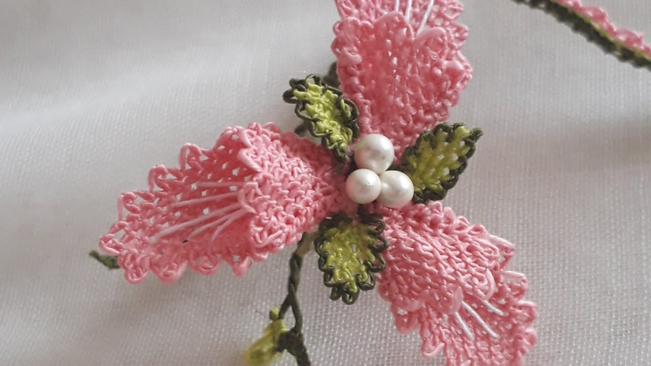 99-Çiçekli ,Havalı zambak (1) iğne oyası dane(yazma) modeli anlatımlı yapılışı