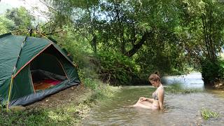 Wilderness Adventure, Solo Bushcraft & Camping, Fishing on River, Exploring Nature, Relaxing Alone.
