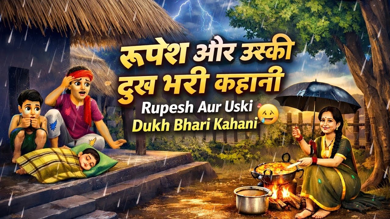 बारिश में गरीब का नदी किनारे घर । cartoon story । hindi story