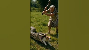 Will the grandma rescue the cat from the snake? 👵🐱🐍❓할머니가 뱀에게서 고양이를 구할 수 있을까?#rescue #cat #snake