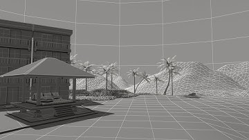 Beach Resort 3D Model Scene Wire Frame