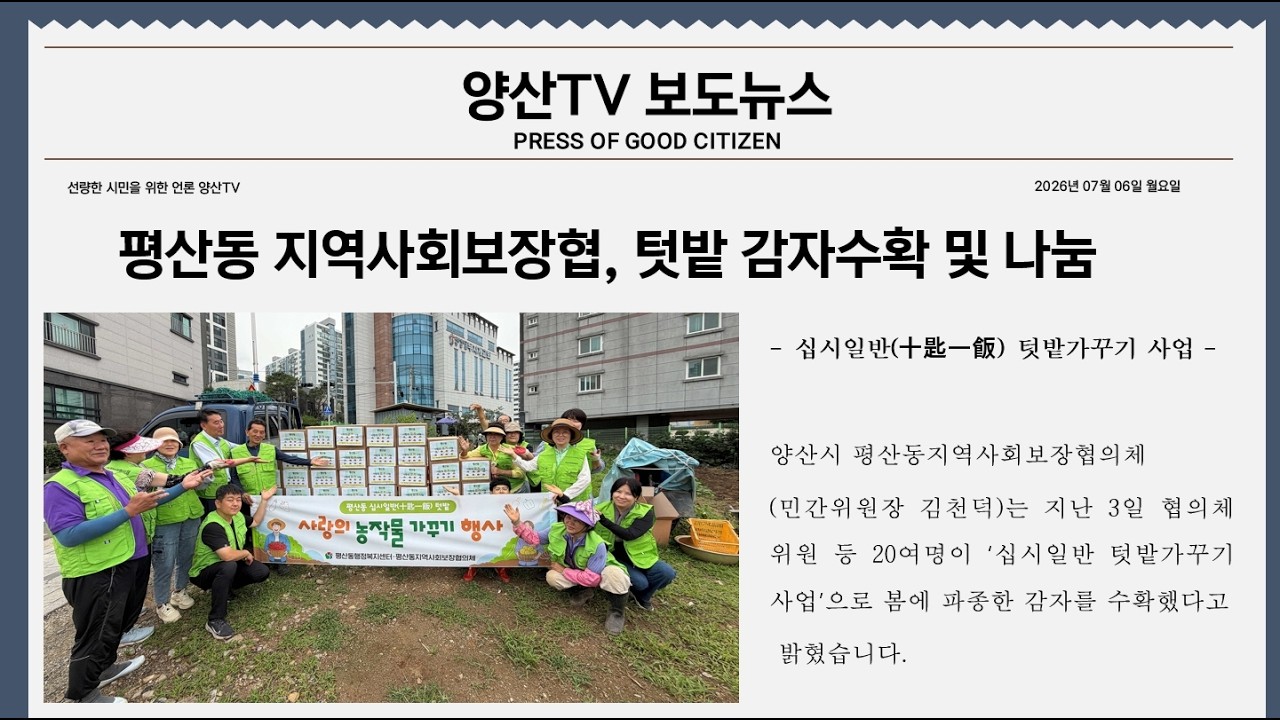 (양산시 보도뉴스)평산동 지역사회보장협, 텃밭 감자수확 및 나눔