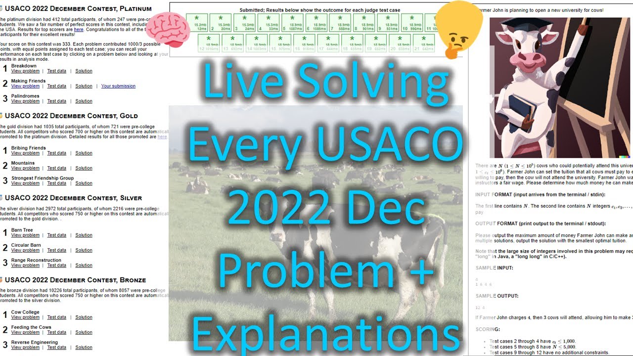 USACO December 2022 Solving ALL Problems All Divisions YouTube