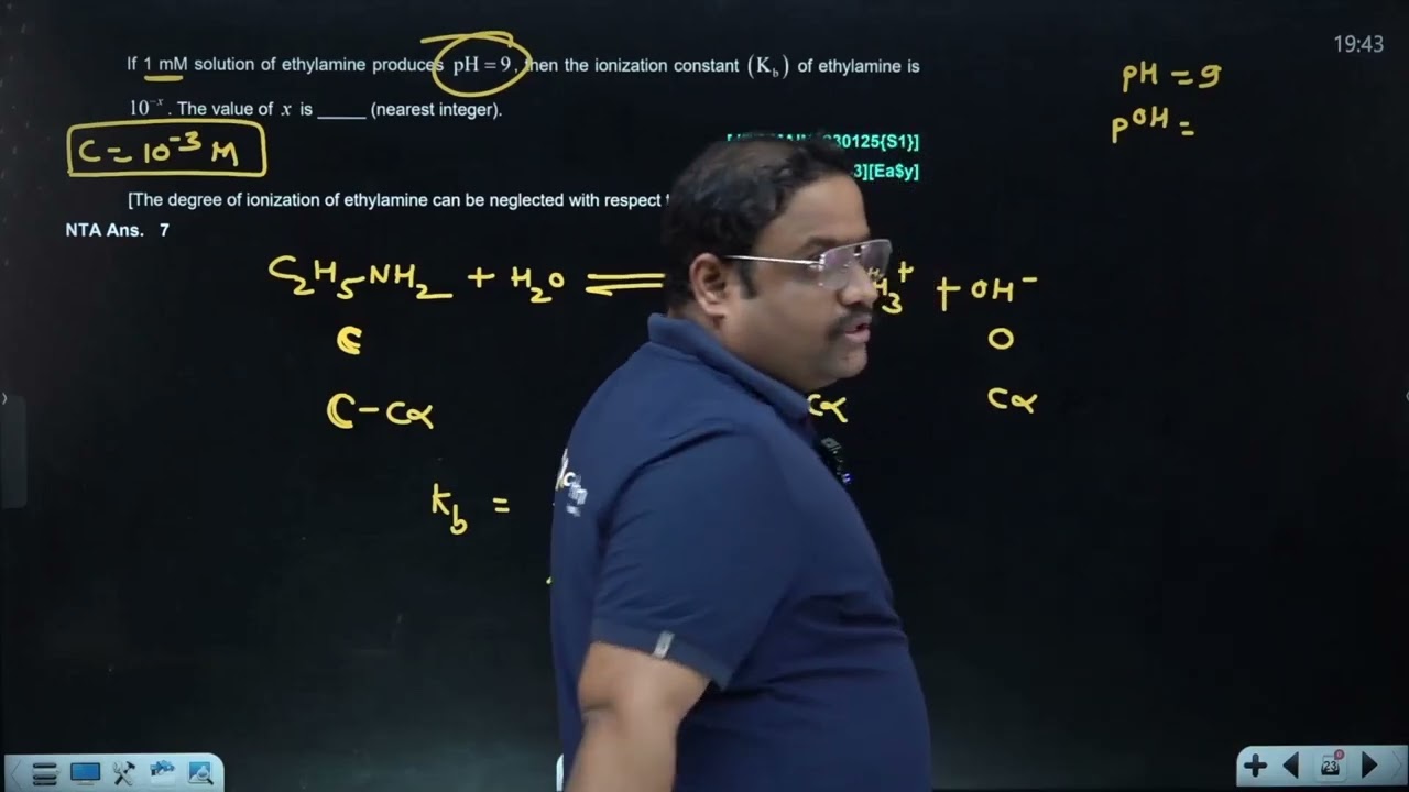 If 1 Mm solution of ethamine 23 JAN 2025 Shift-1 JEE MAIN PYQ