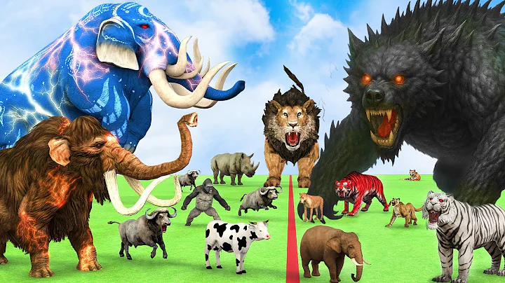 5 Giant Mammoth Elephant Cow Vs Giant Indian Bear Vs 5 Giant Lion Tiger Saved By Woolly Mammoth
