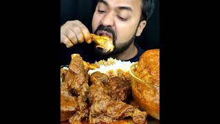 HUGE SPICY MUTTON CURRY, WHOLE CHICKEN LEG PIECE CURRY, GRAVY, SALAD, RICE MUKBANG EATING SHOW