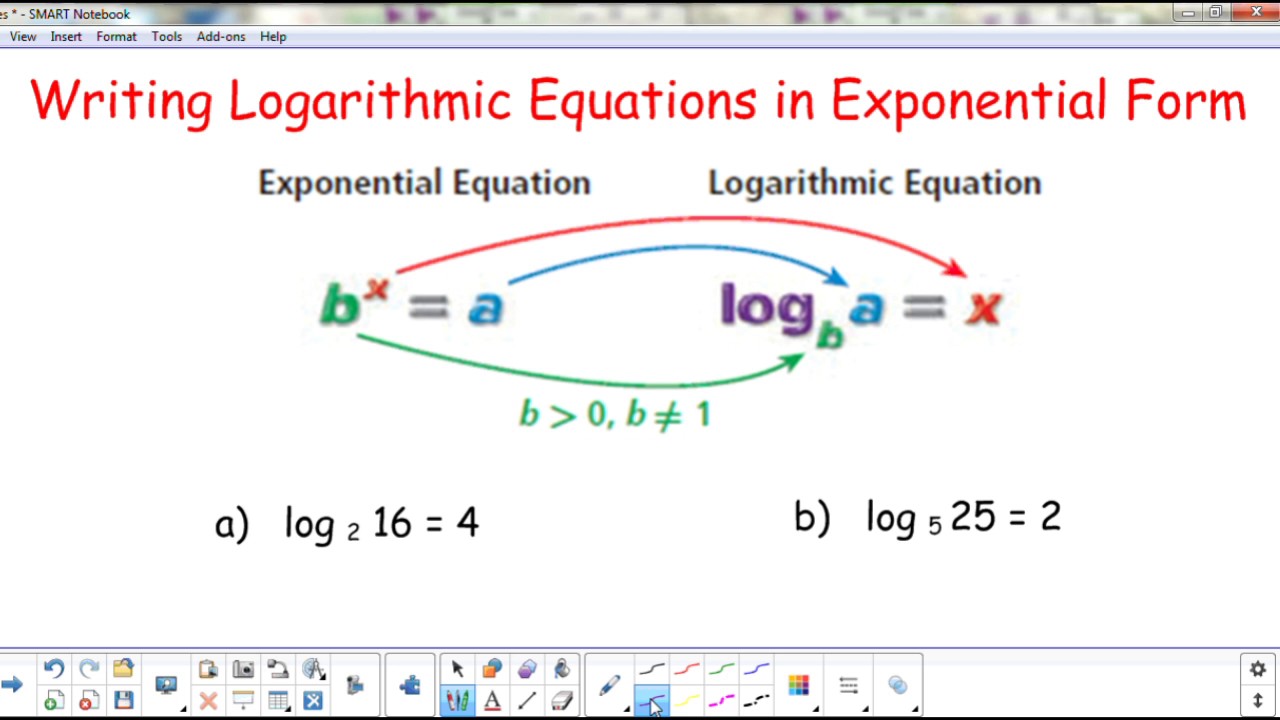 Writing Logarithmic Equations in Exponential Form - YouTube
