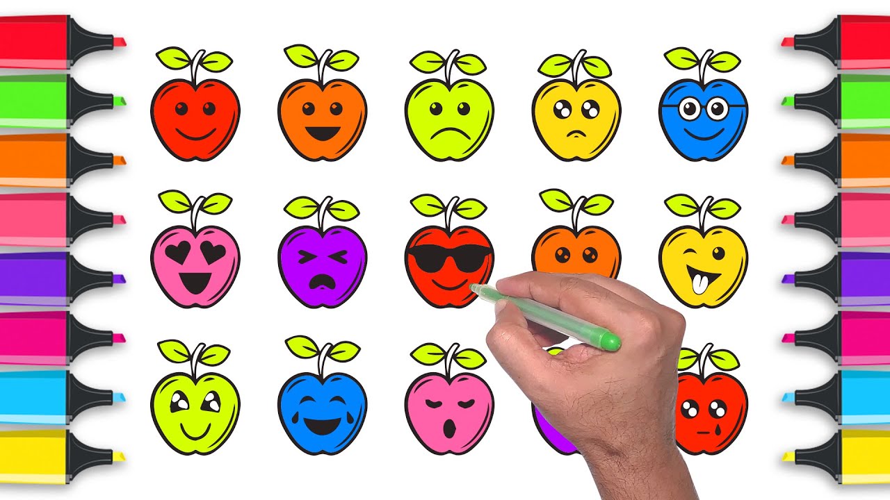 apple multi color painting Learn and draw how to color Emoji Apples