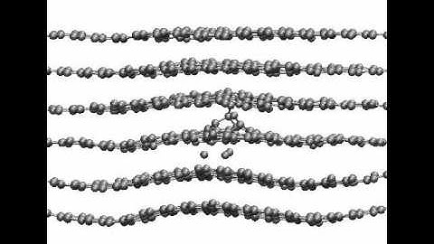 MD DFTB simulation of 300 eV knock-on collision on a hexagon of 6-layer graphite film
