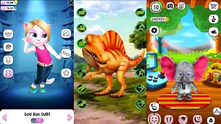 My Talking Angela Vs My Talking Elephant Elly  Vs Talking Spinosaurus || Android Gameplay HD