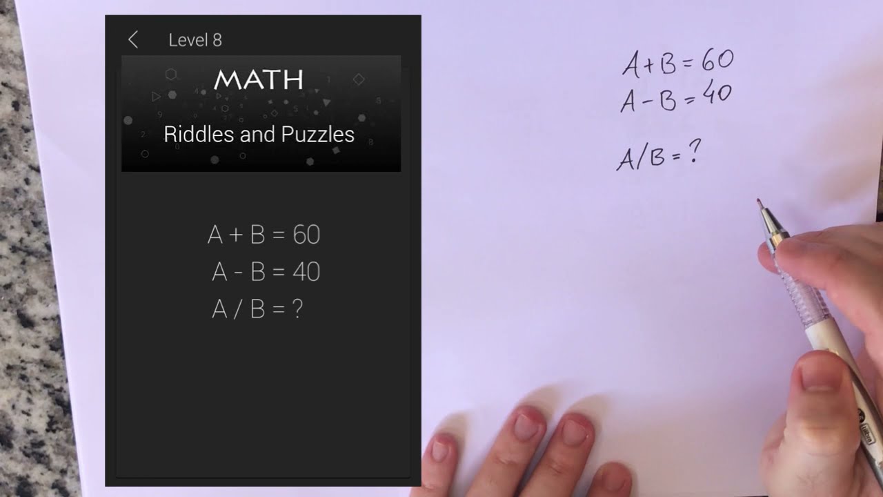 Level 8 - MATH RIDDLES - Desafio A+B=60 , A-B=40... - YouTube
