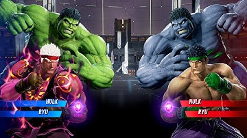 Green Hulk & Evil Ryu vs Grey Hulk & Ryu (Very Hard) Marvel vs Capcom | 4K UHD Gameplay