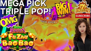 MEGA PICK TRIPLE POP on NEW "RAKIN' BACON - FU ZHU BAO BAO" #casino #slotmachine #bonus #gambling 