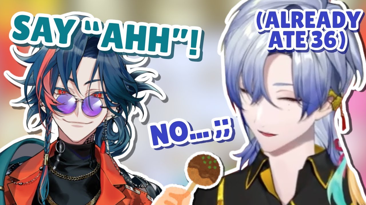 (eng sub) kaisei force feeds milan takoyaki (3SKM came to help eat) | Kaisei/Milan Kestrel/Nijisanji