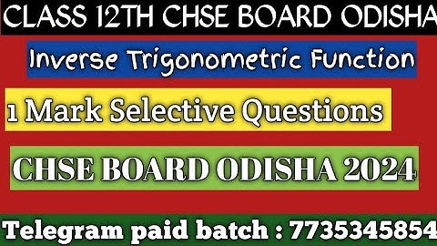 Math Selective 1 mark questions | Inverse Trigonometric Function | CHSE BOARD ODISHA | CLASS 12 MATH