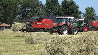 Hooi in balen persen met Massey Ferguson 6S.180 en Fendt 930 Vario met Case IH grootpakpersen (2022)