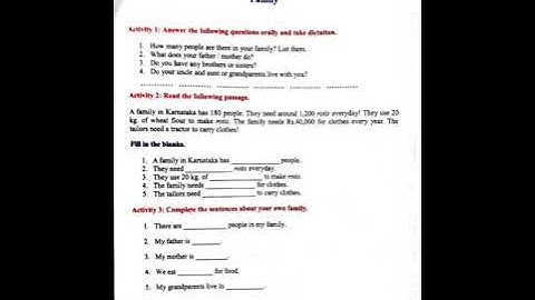 CLASS 9TH/  BRIDGE COURSE/UNIT 5 /FAMILY / ACTIVITY  1 ,2 ,3, 4 ,5