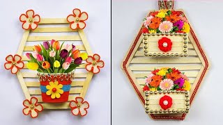 2 Beautiful Wall Flower Hanging Making From Popsicle Sticks | Best Out Of Waste | Home Decor Ideas |