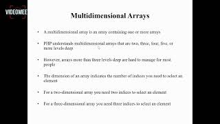 Web Technologies:  PHP Arrays