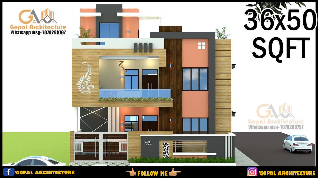 36'-0"x50'-0" West Facing  3D House Plan With Vastu | Latest House Plan | Gopal Architecture