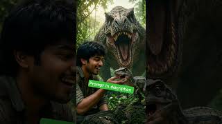 boy with dinosaur like a movie poster free image editing prompt