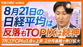 【8月21日(金)東京株式市場】日経平均株価は反落／原油高と日米長期金利上昇が重荷／日本甜菜製糖は株式分割を発表／7月コアCPIは1.8%上昇しインフレ警戒／米ウォルマート既存店増収率6年ぶり低水準