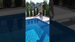 Crazy Gymnastics Cartwheel Fancy Trick Dive Off Of Diving Board Into Pool