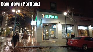 Walking in the Rain at Night | Downtown Portland | Binaural Audio 4k