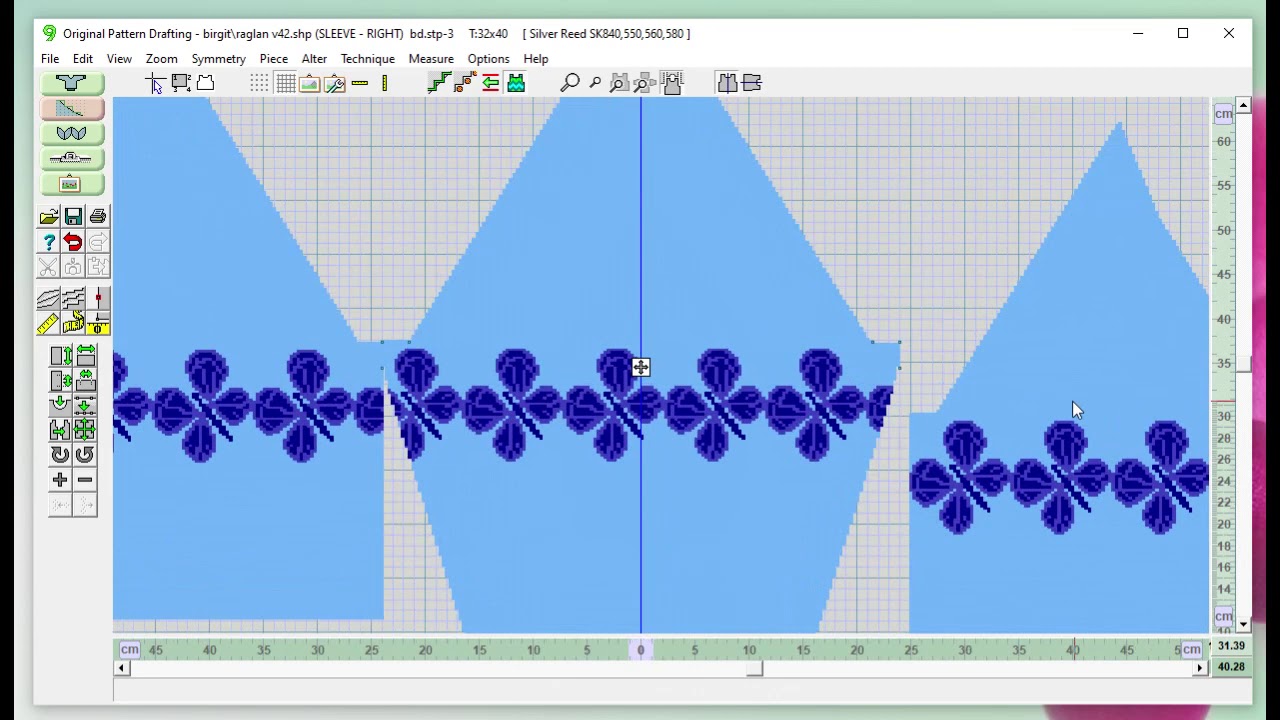 DesignaKnit 9, Bordüren für Vorderteil, Ärmel und Rücken gleichmäßig setzen!