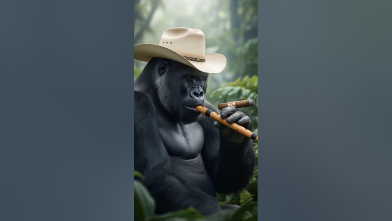 Gorilla learns to play instument