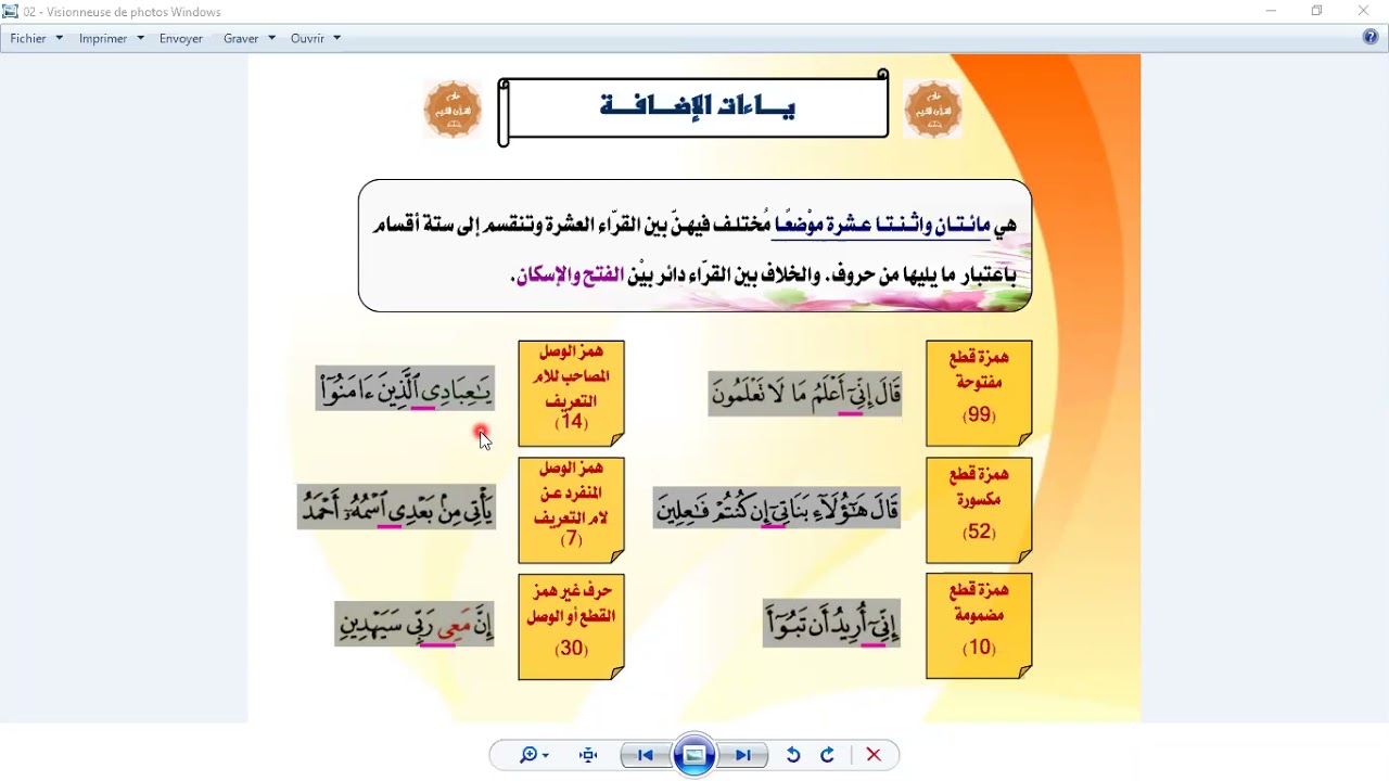الدرس 9 أصول الإمام الكسائي ياءات الإضافة والزوائد  -تطبيق -الشيخ د توفيق بن يوسف بن الحاج إبراهيم