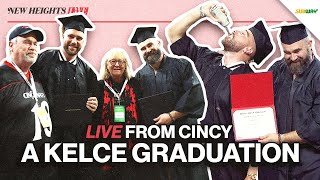 Jason and Travis chug beers, accept diplomas and give rousing speeches at honorary UC graduation