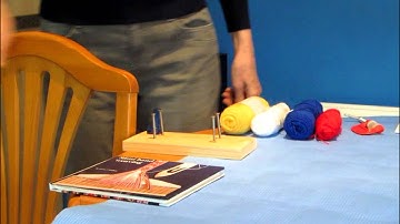 Winding a warp for narrow band weaving.