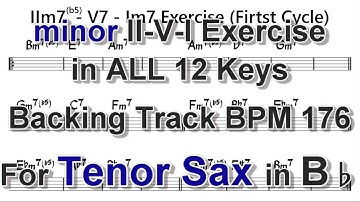 minor ii-V-I Exercise in ALL 12 keys - Backing Track for Tenor Sax, BPM 176