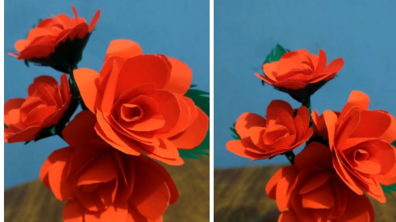 How to make waste material bottle use and colour paper flowers