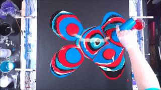 Large Red & Turquoise Acrylic Puddle Pour 130