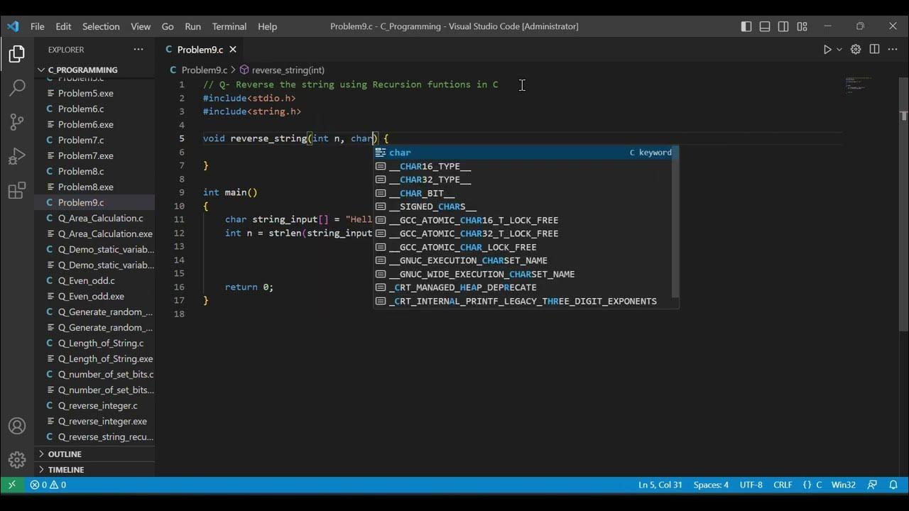 Reverse string using recursive functions in C programming | C ...