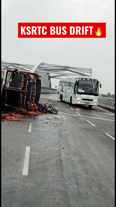 KSRTC BUs Drifting on wet road😱 #drift #bus #accident #truck #india #road #miss #escape #lucky #fun