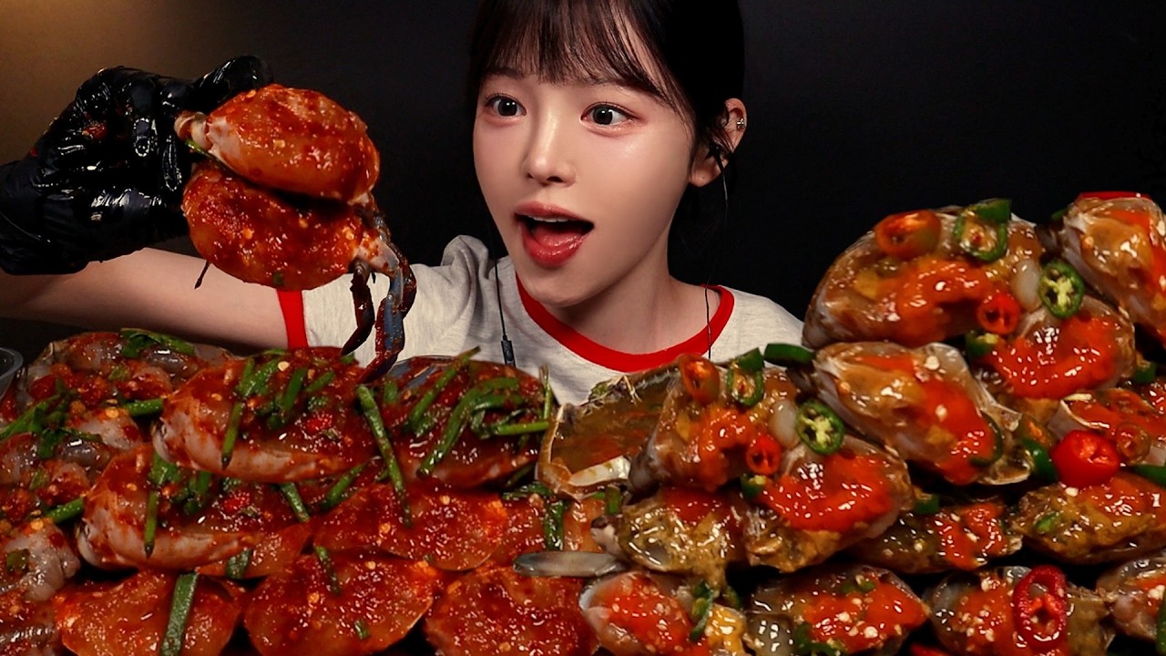 SUB)핵매운 꽃게무침에 간장게장 먹방! 생새우회까지 무쳐먹기 여기가 천국인가요✨ Spicy & Soy Sauce Crab Mukbang Asmr