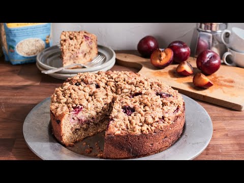 Plum Coffee Cake with Oatmeal Streusel Topping