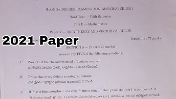 ANU 5th sem maths 2021 question paper Ring Theory And Vector Calculus 2021 paper || degree 5th sem