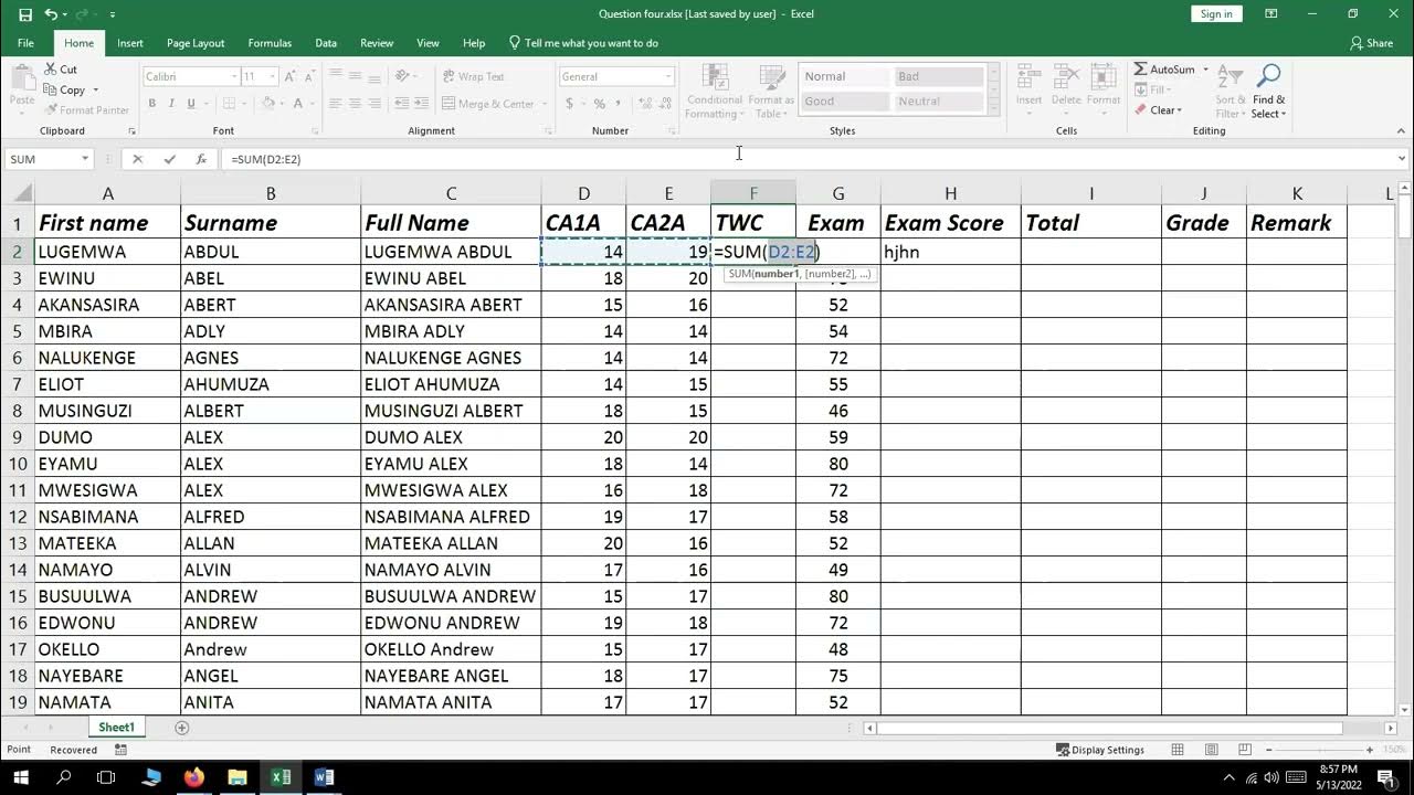 4 Using basic formulars and functions in excel - YouTube